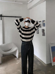 Striped Crewneck Long Sleeve Knit Sweater