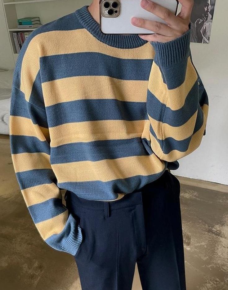 Striped Crewneck Long Sleeve Knit Sweater