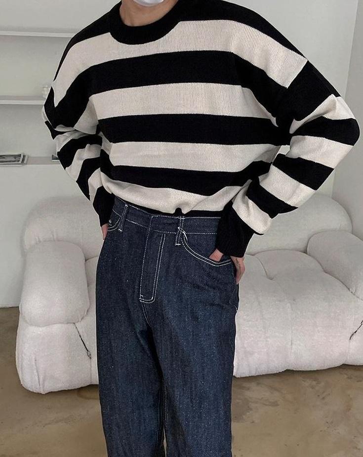 Striped Crewneck Long Sleeve Knit Sweater