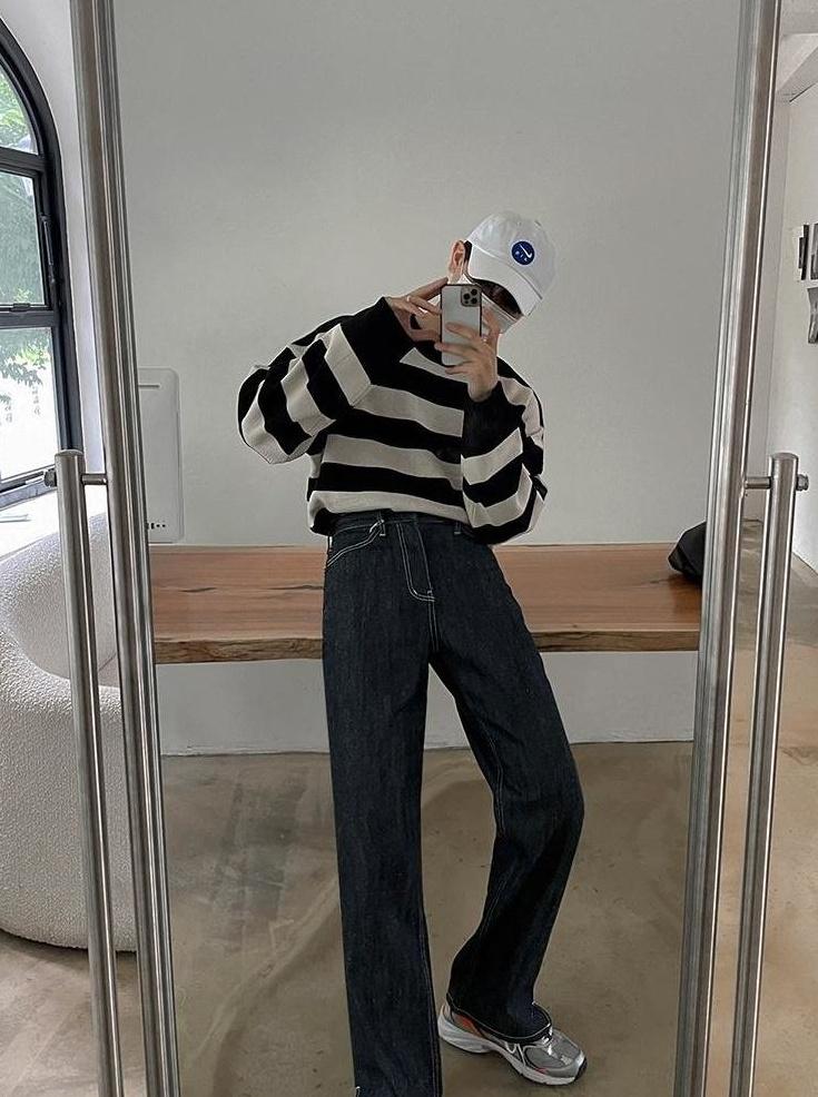 Striped Crewneck Long Sleeve Knit Sweater