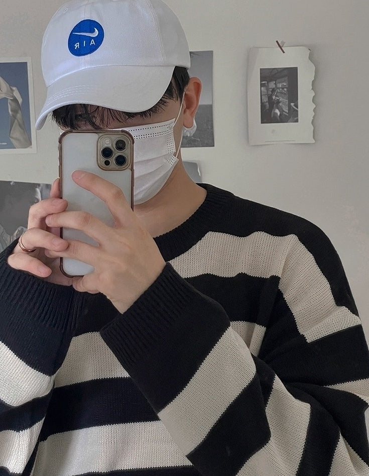 Striped Crewneck Long Sleeve Knit Sweater