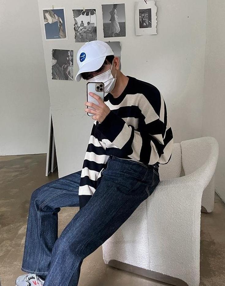 Striped Crewneck Long Sleeve Knit Sweater
