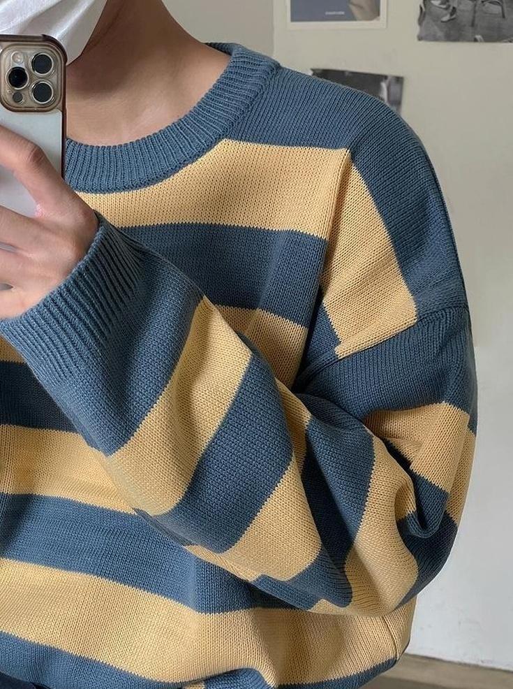 Striped Crewneck Long Sleeve Knit Sweater