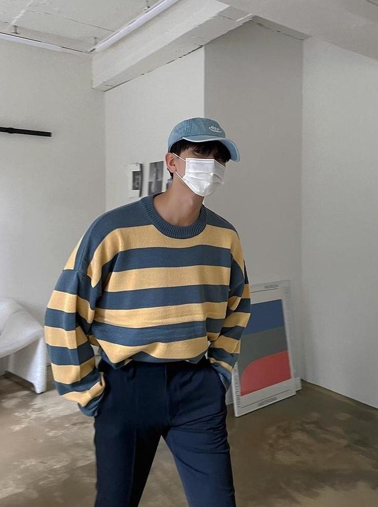 Striped Crewneck Long Sleeve Knit Sweater