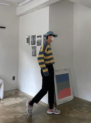 Striped Crewneck Long Sleeve Knit Sweater