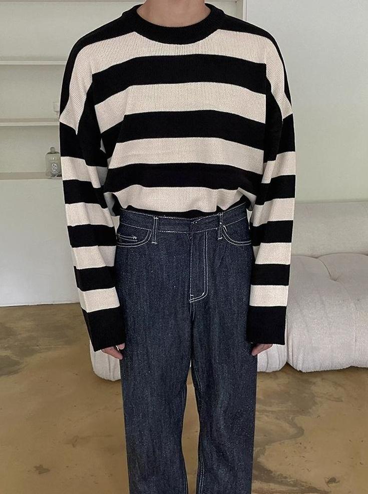 Striped Crewneck Long Sleeve Knit Sweater