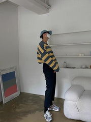 Striped Crewneck Long Sleeve Knit Sweater