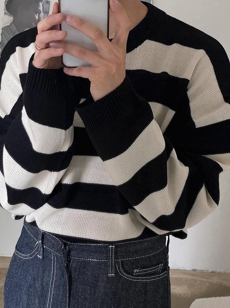 Striped Crewneck Long Sleeve Knit Sweater