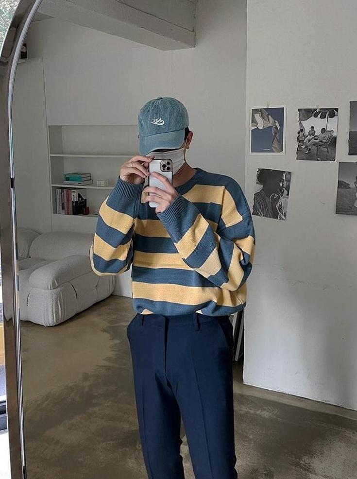 Striped Crewneck Long Sleeve Knit Sweater