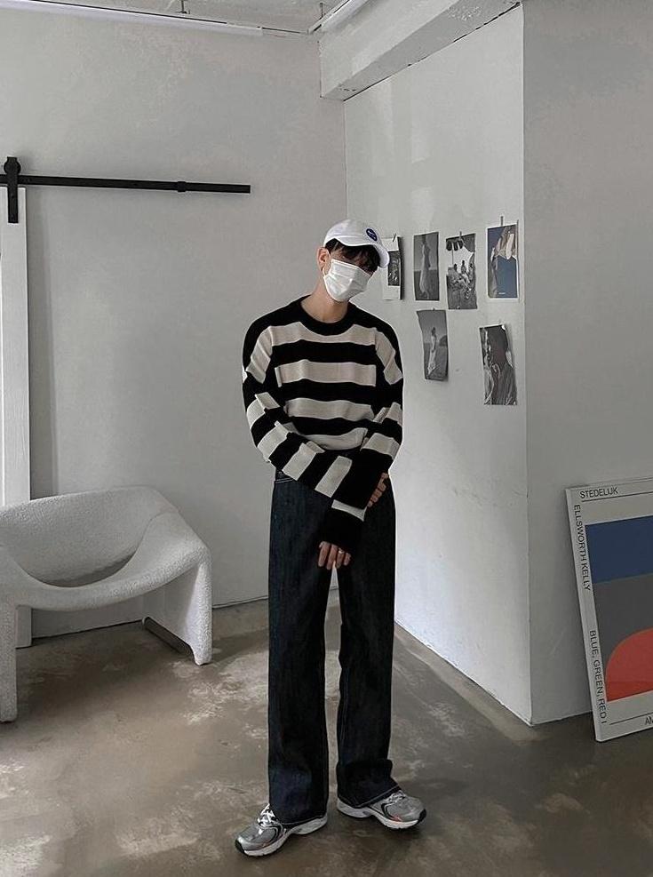 Striped Crewneck Long Sleeve Knit Sweater