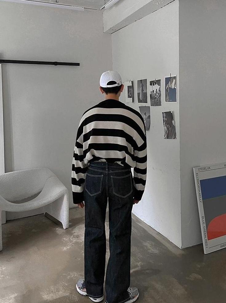 Striped Crewneck Long Sleeve Knit Sweater