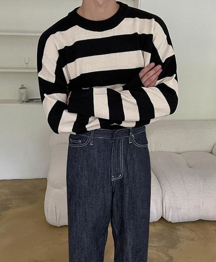 Striped Crewneck Long Sleeve Knit Sweater
