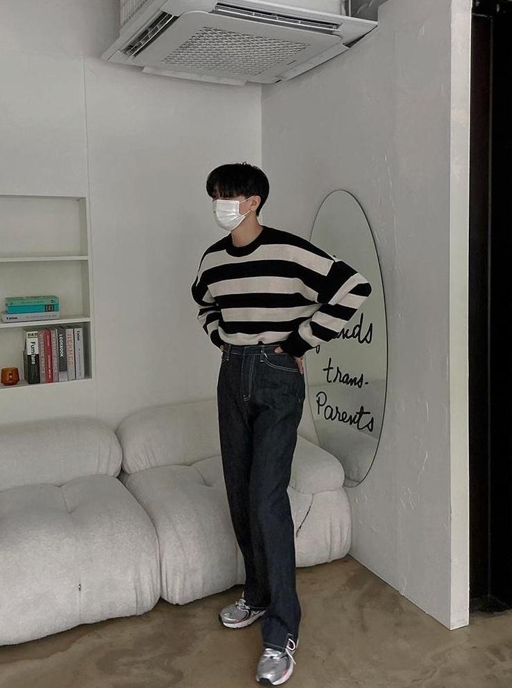 Striped Crewneck Long Sleeve Knit Sweater