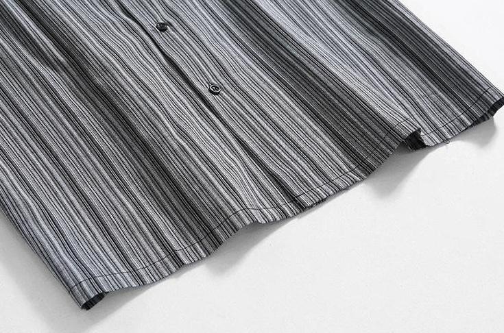 Striped Cuban Collar Embroidered Shirt