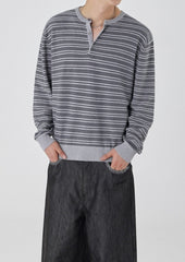 Striped Slim Knit Henley Top