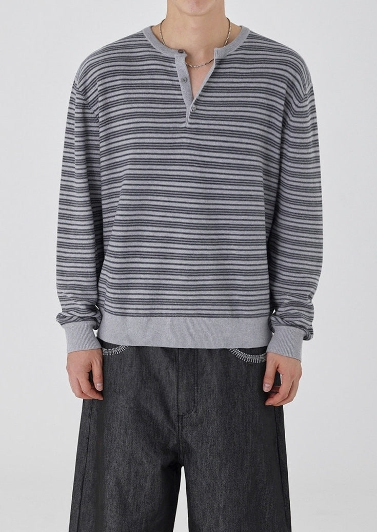 Striped Slim Knit Henley Top