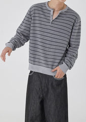 Striped Slim Knit Henley Top