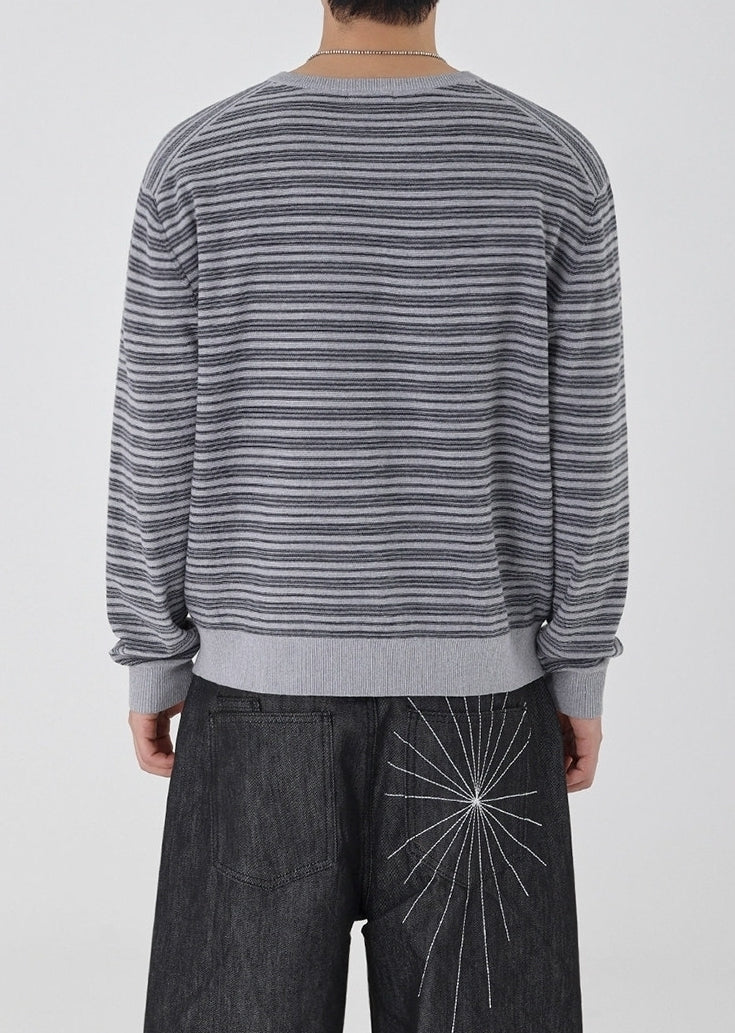 Striped Slim Knit Henley Top