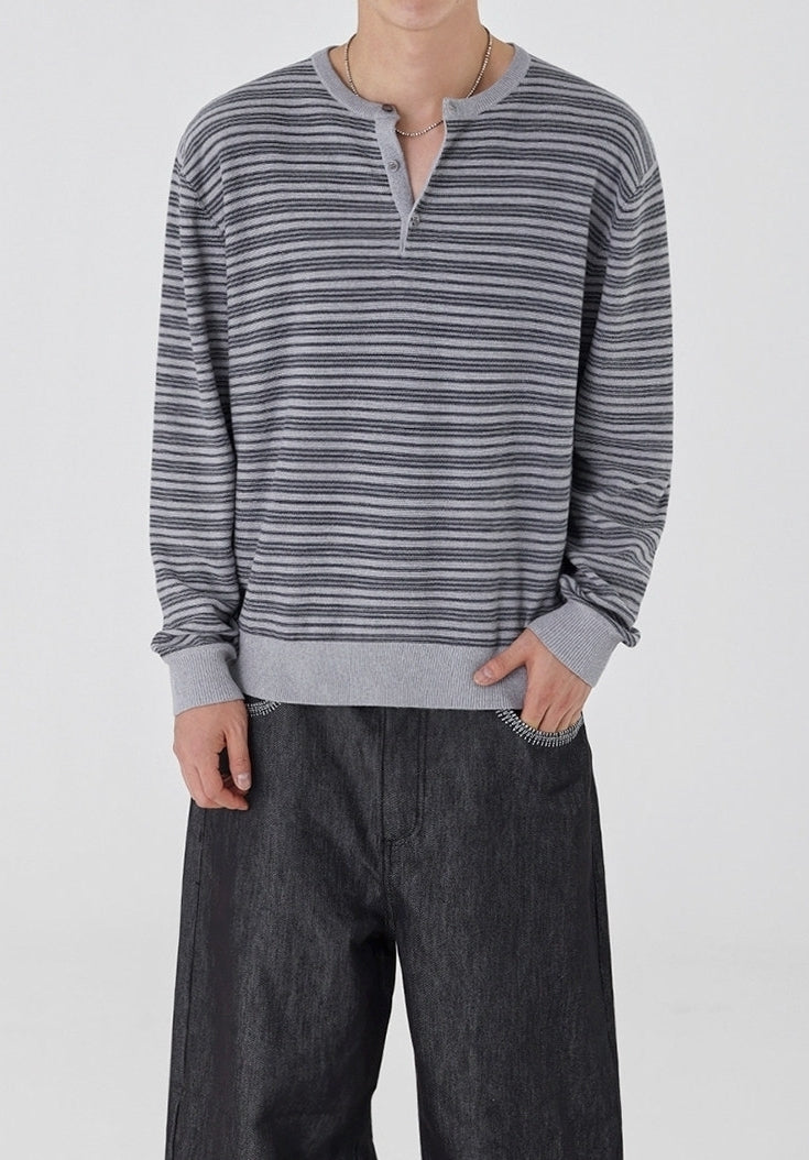 Striped Slim Knit Henley Top