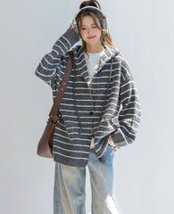Striped Knit Hooded Cardigan Sweater