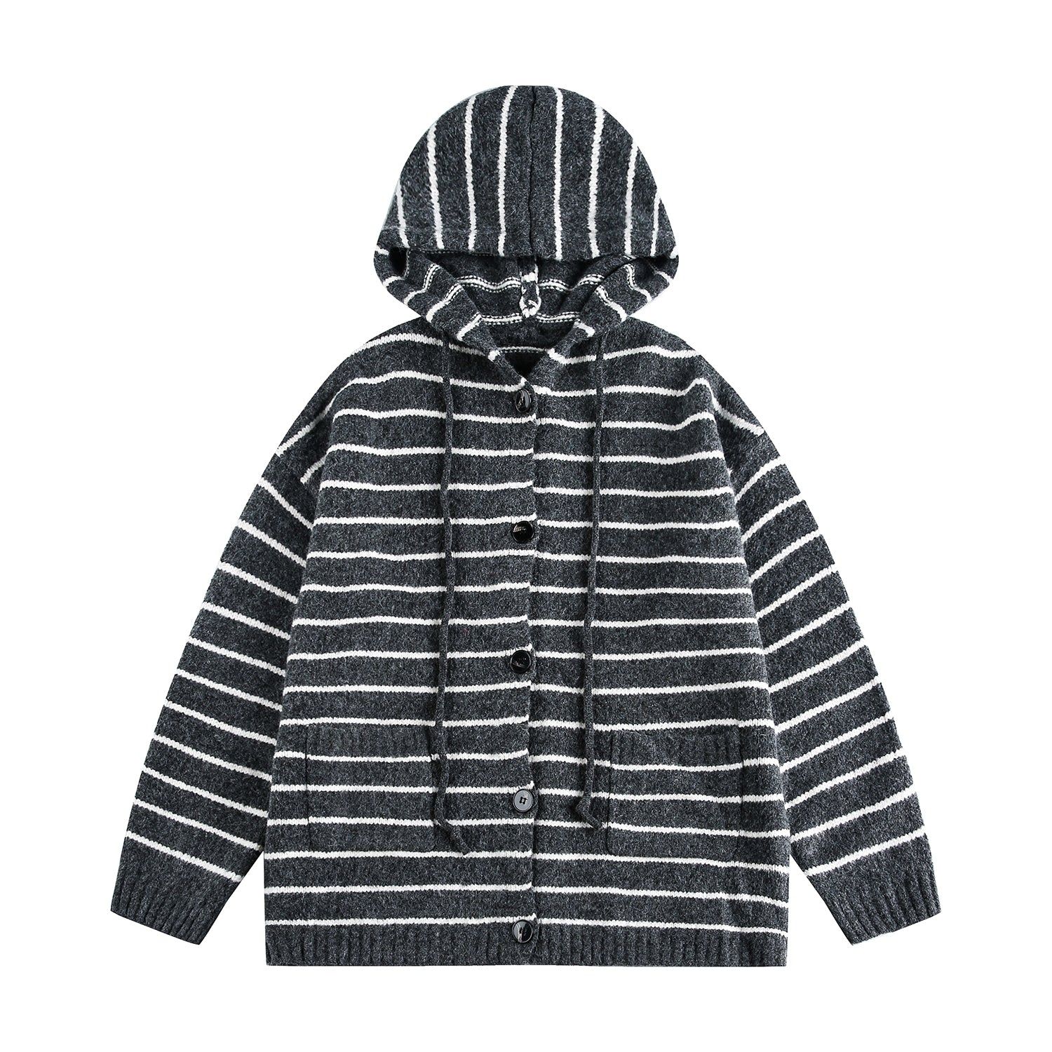 Striped Knit Hooded Cardigan Sweater