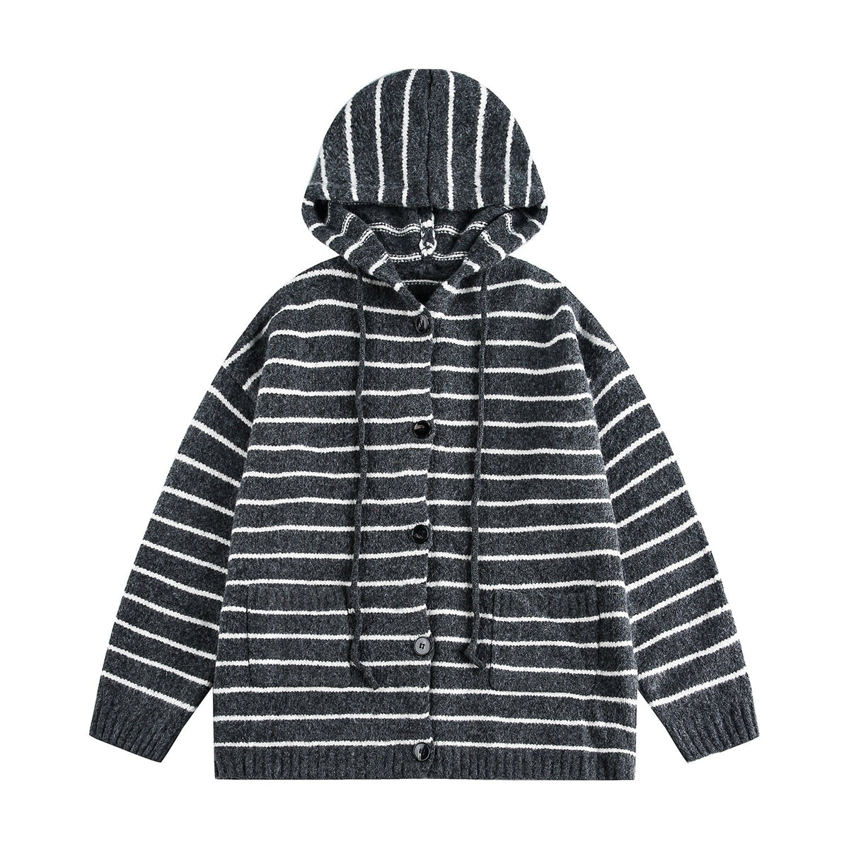 Striped Knit Hooded Cardigan Sweater