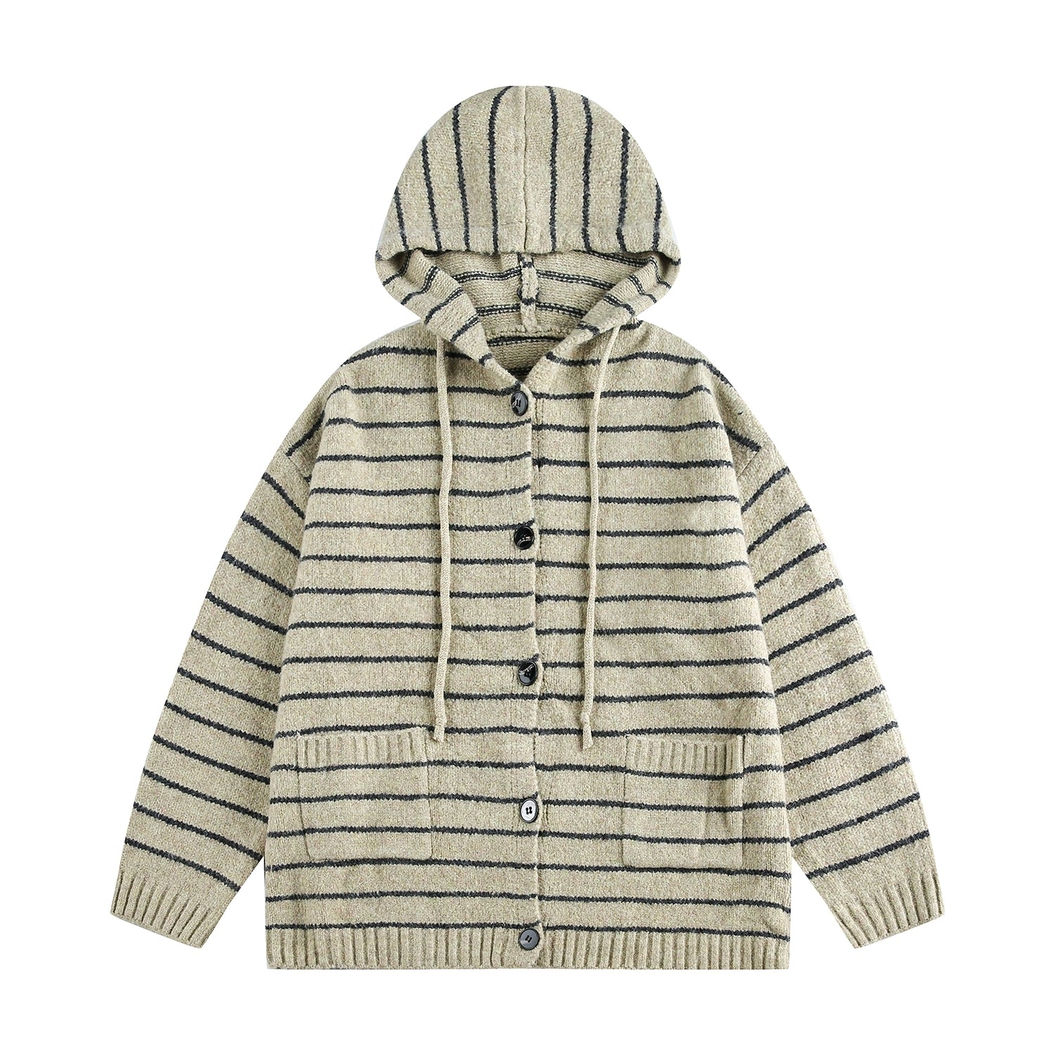 Striped Knit Hooded Cardigan Sweater