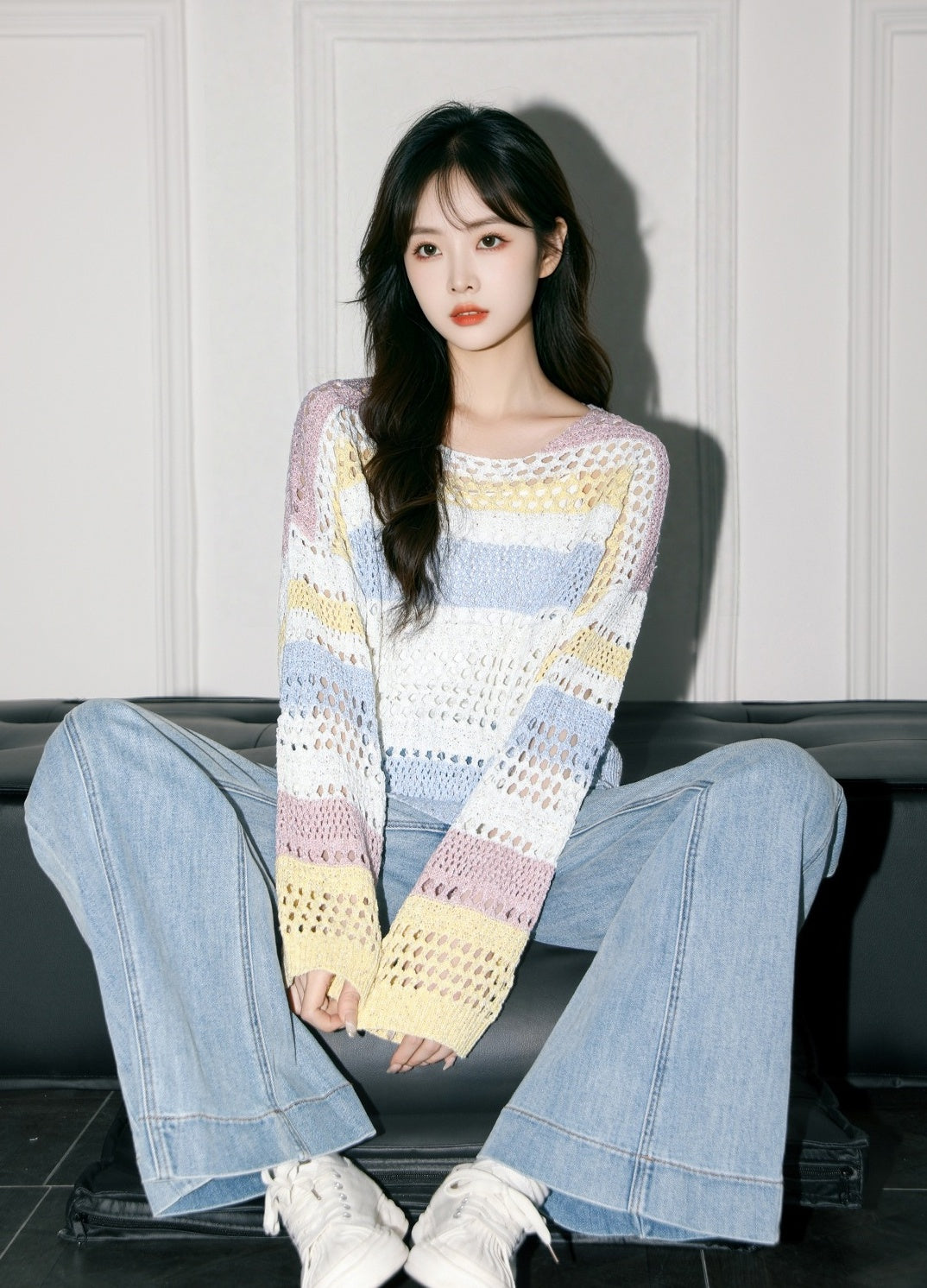 Striped Knit Longsleeve Loose Top