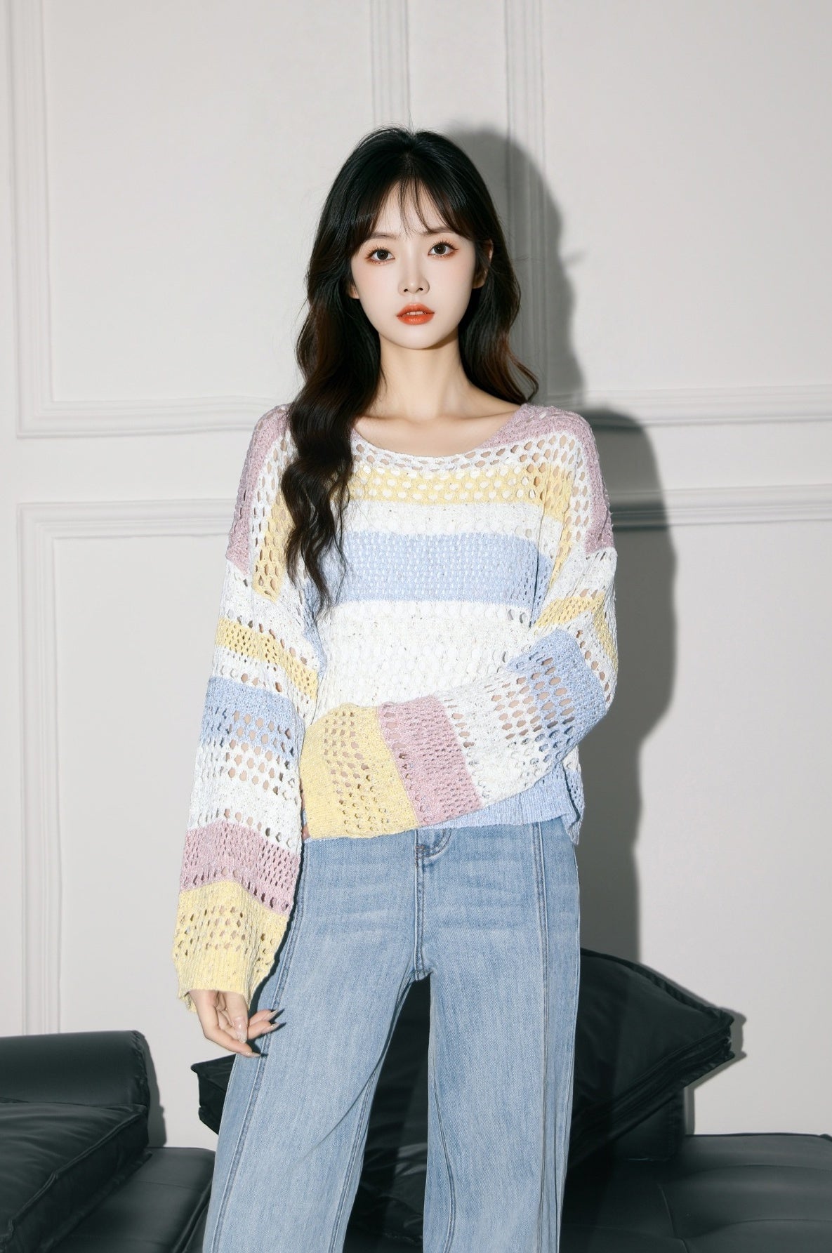 Striped Knit Longsleeve Loose Top