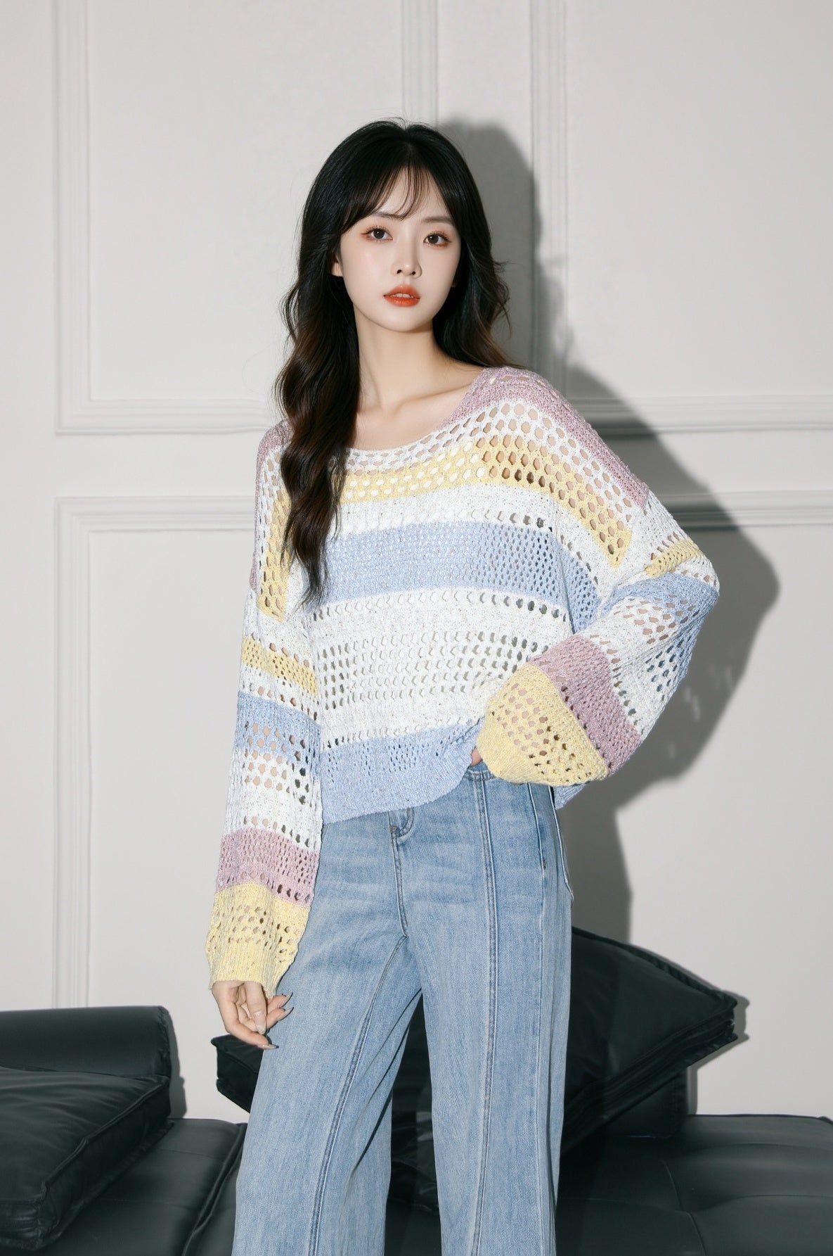 Striped Knit Longsleeve Loose Top