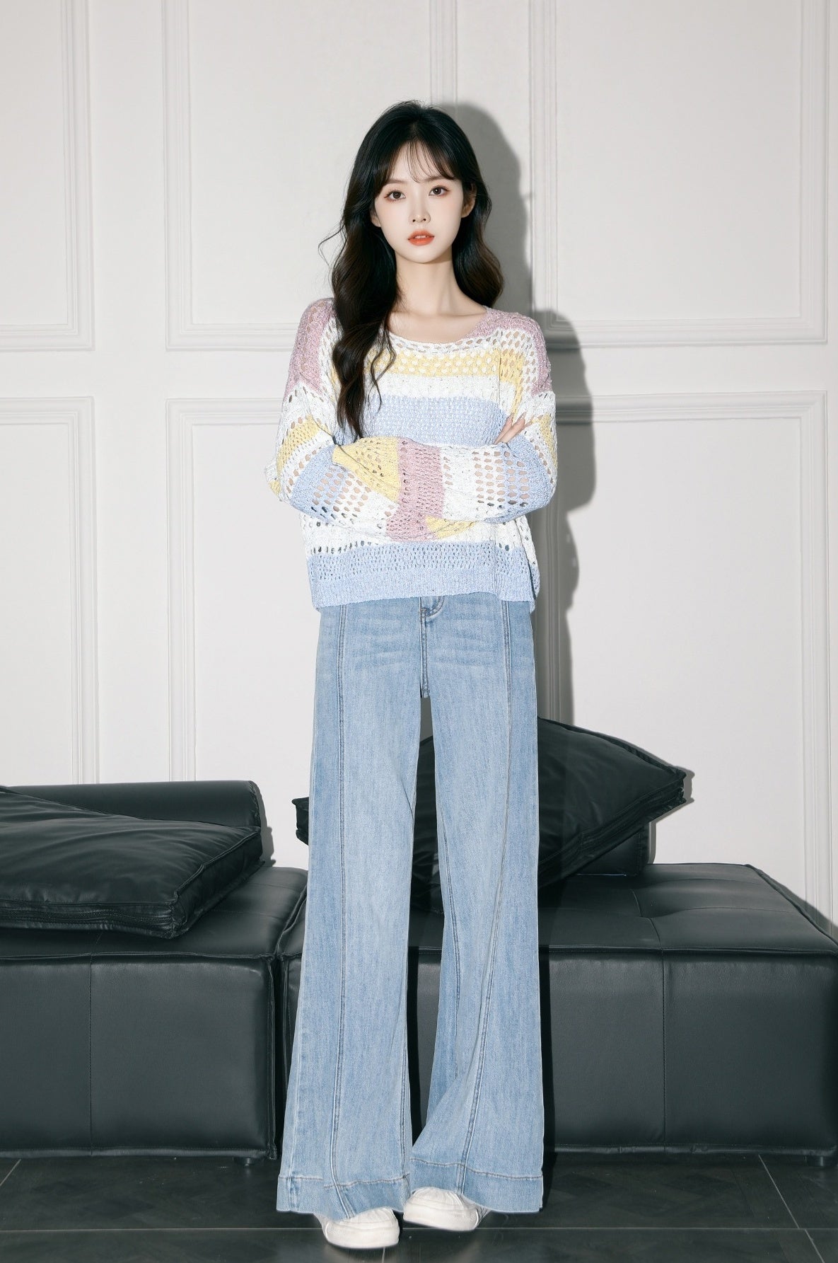 Striped Knit Longsleeve Loose Top