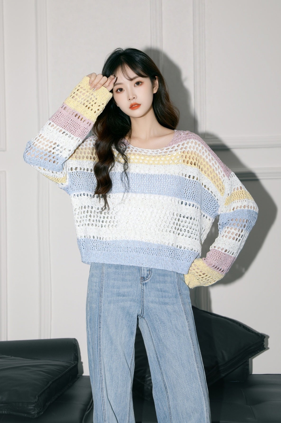Striped Knit Longsleeve Loose Top