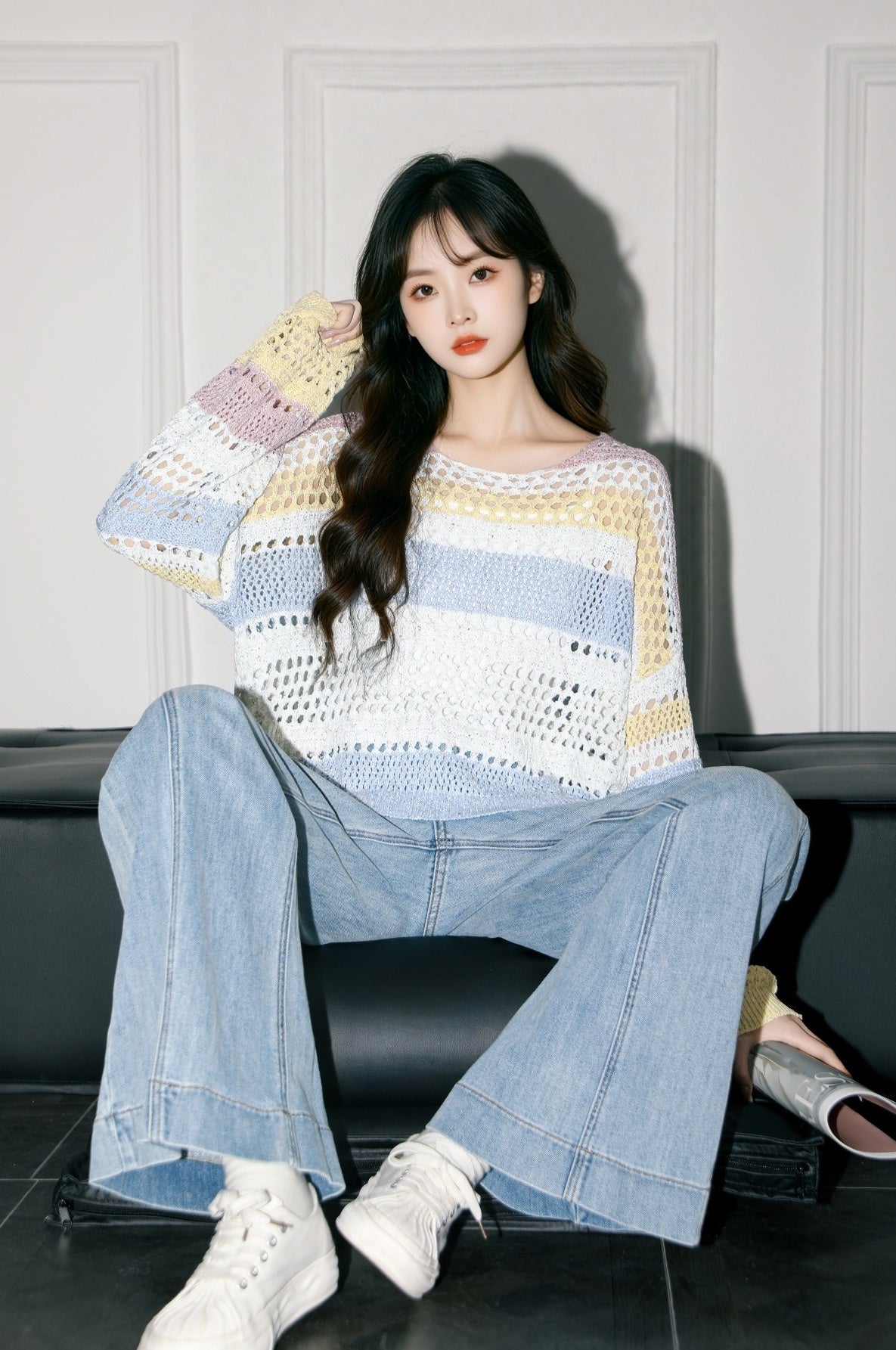 Striped Knit Longsleeve Loose Top