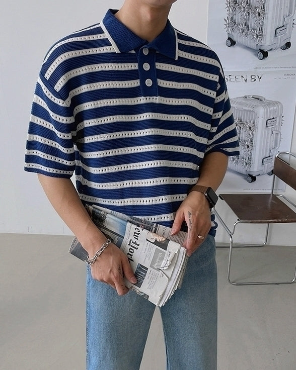 Striped Knit Polo Shirt