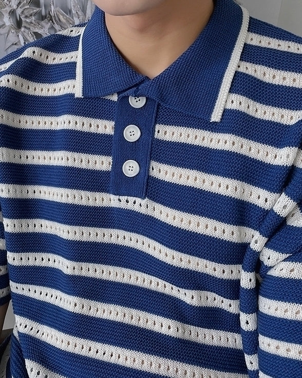 Striped Knit Polo Shirt