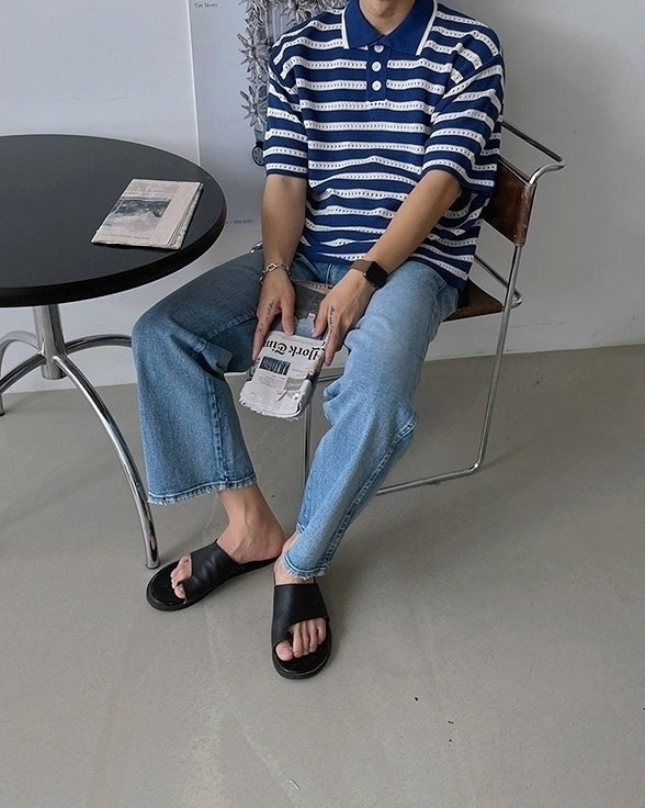 Striped Knit Polo Shirt