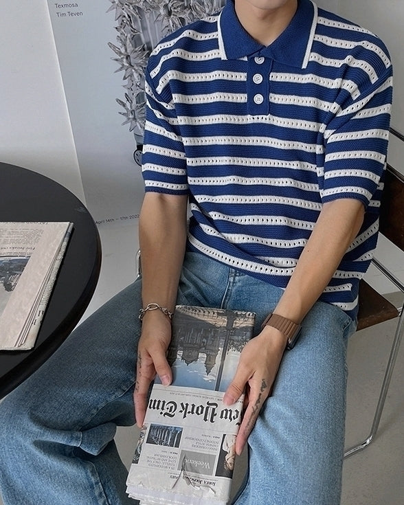Striped Knit Polo Shirt