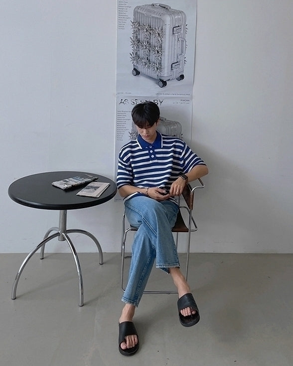 Striped Knit Polo Shirt