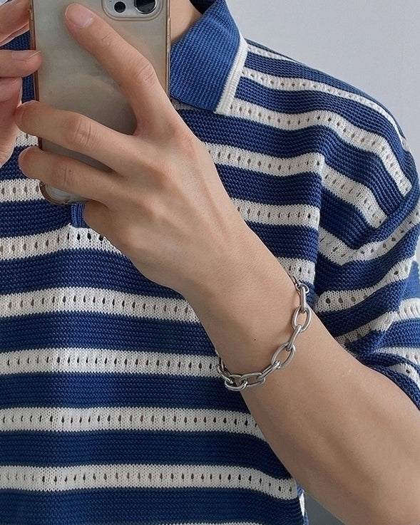 Striped Knit Polo Shirt