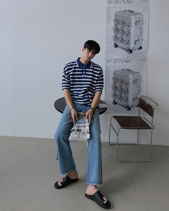 Striped Knit Polo Shirt