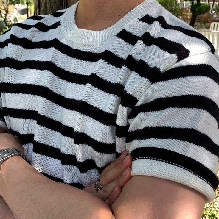 Striped Knit Short Sleeve Casual Comfy Top