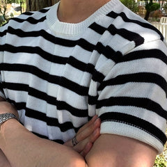 Striped Knit Short Sleeve Casual Comfy Top