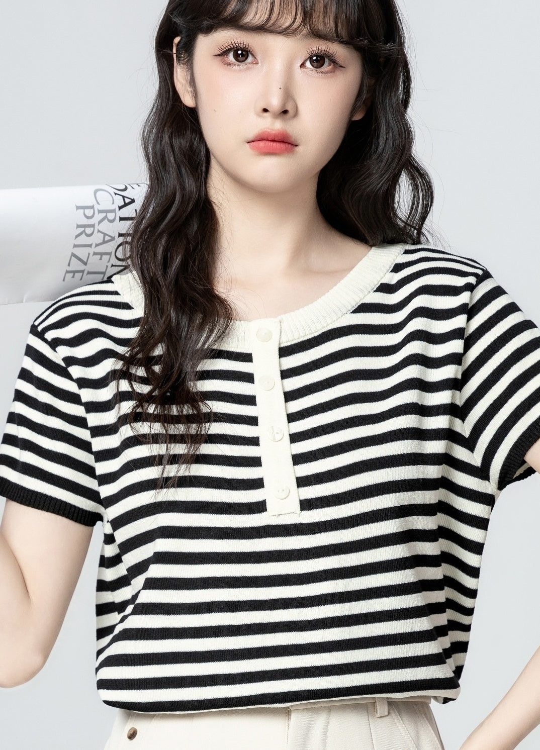 Striped Knit Short Sleeve Vintage Top