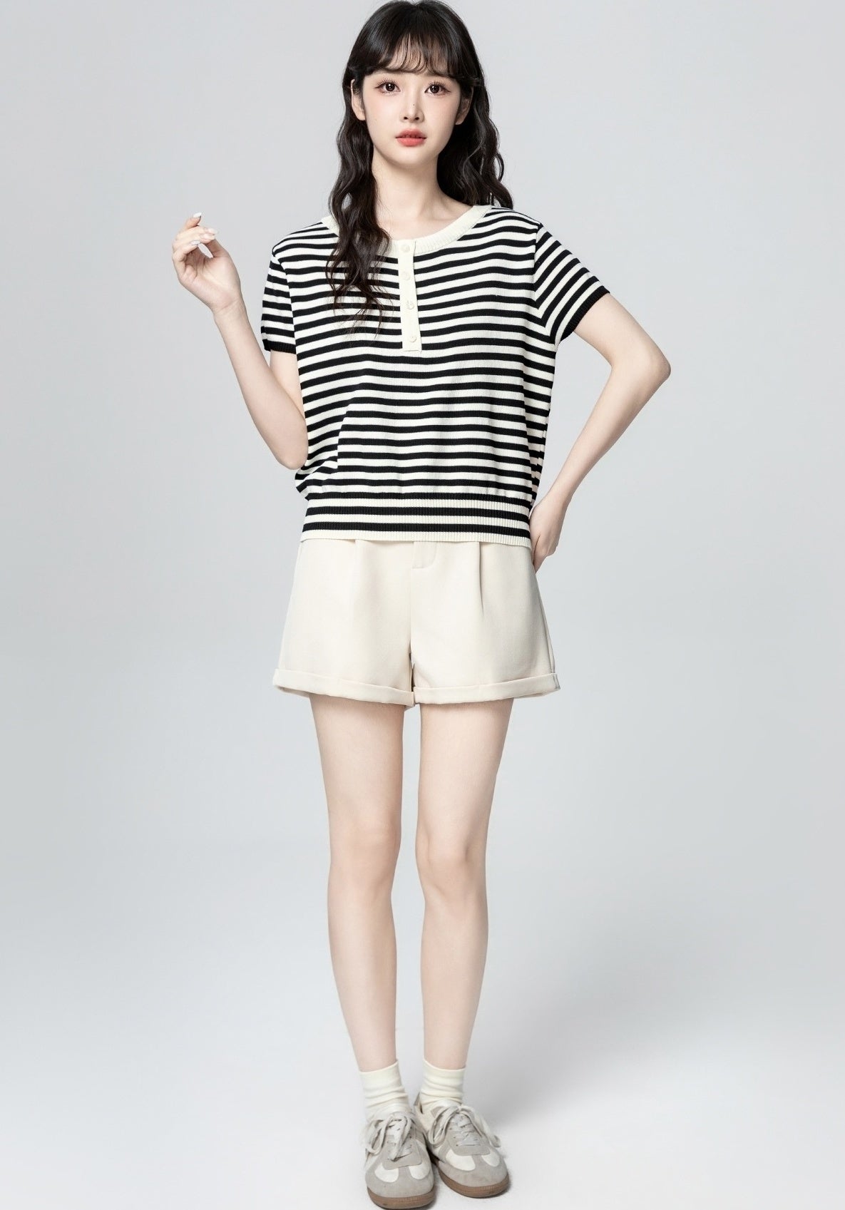 Striped Knit Short Sleeve Vintage Top