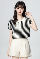 Striped Knit Short Sleeve Vintage Top