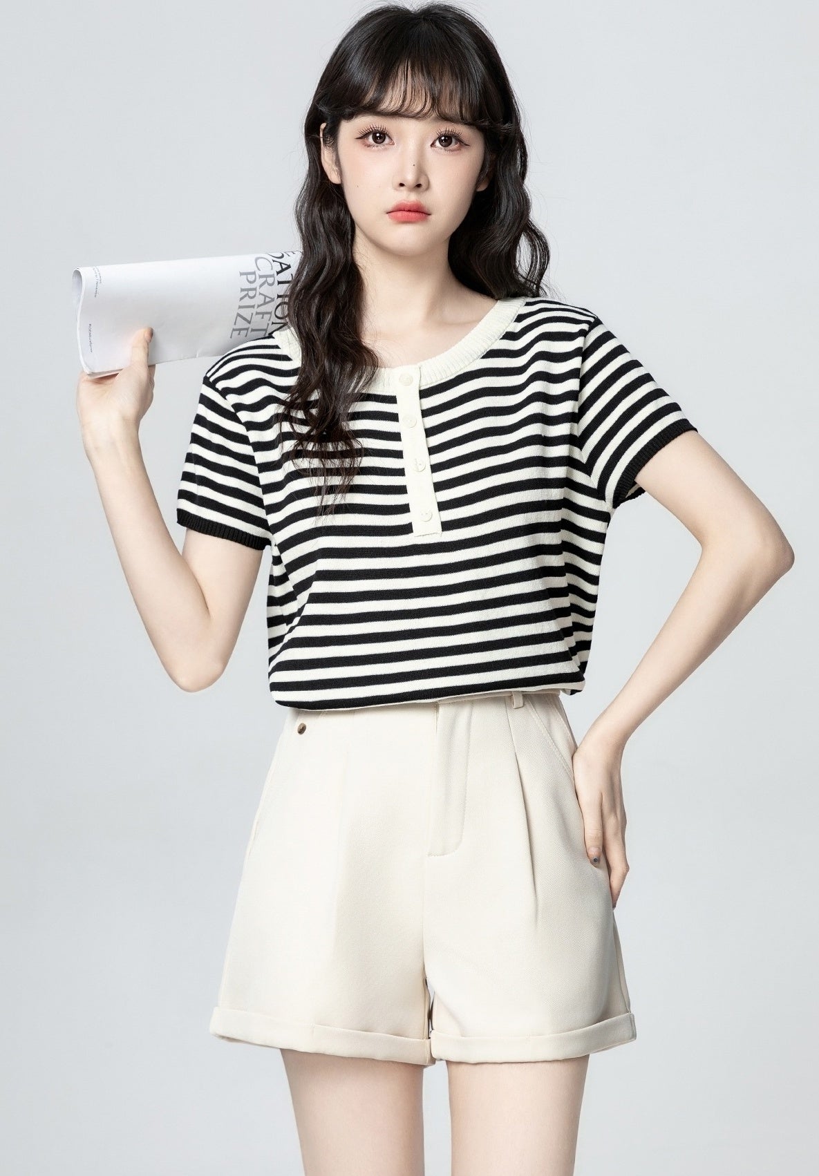 Striped Knit Short Sleeve Vintage Top