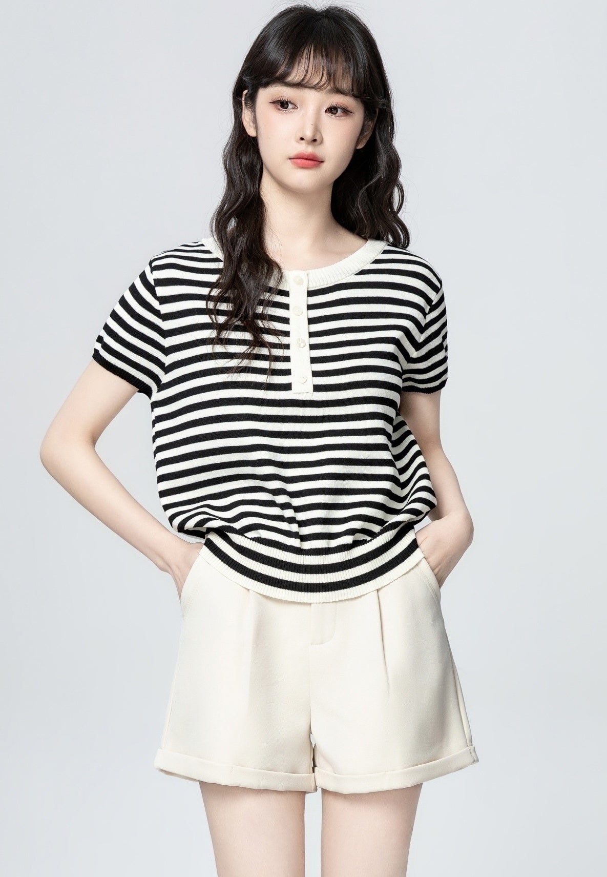 Striped Knit Short Sleeve Vintage Top
