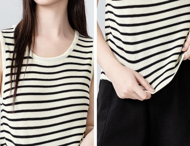 Striped Knit Sleeveless Tank Top