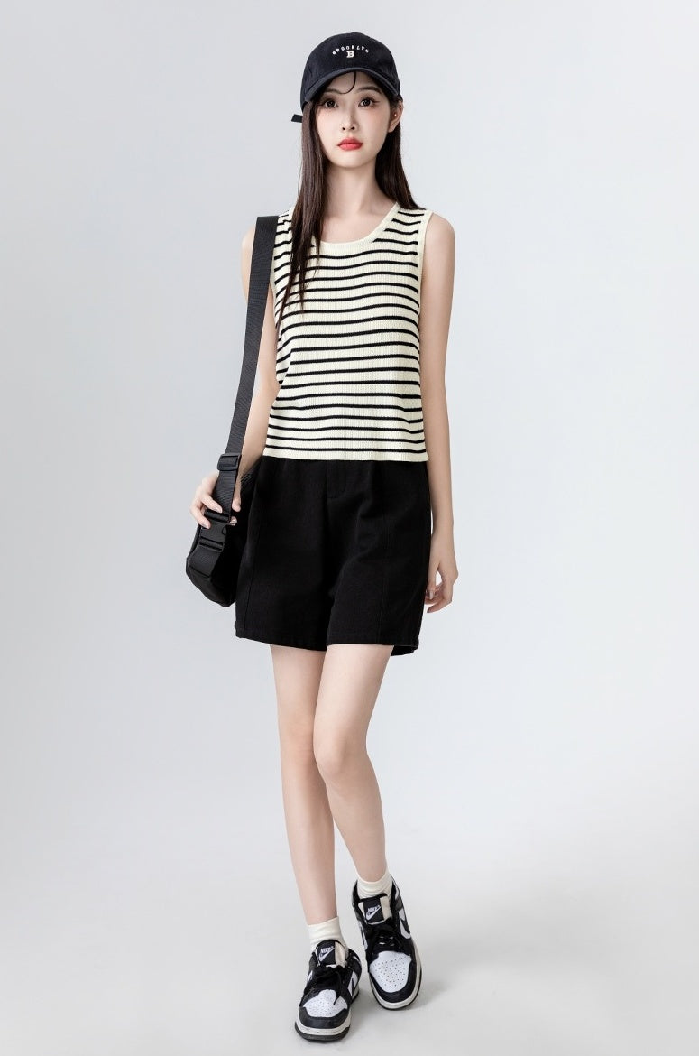 Striped Knit Sleeveless Tank Top
