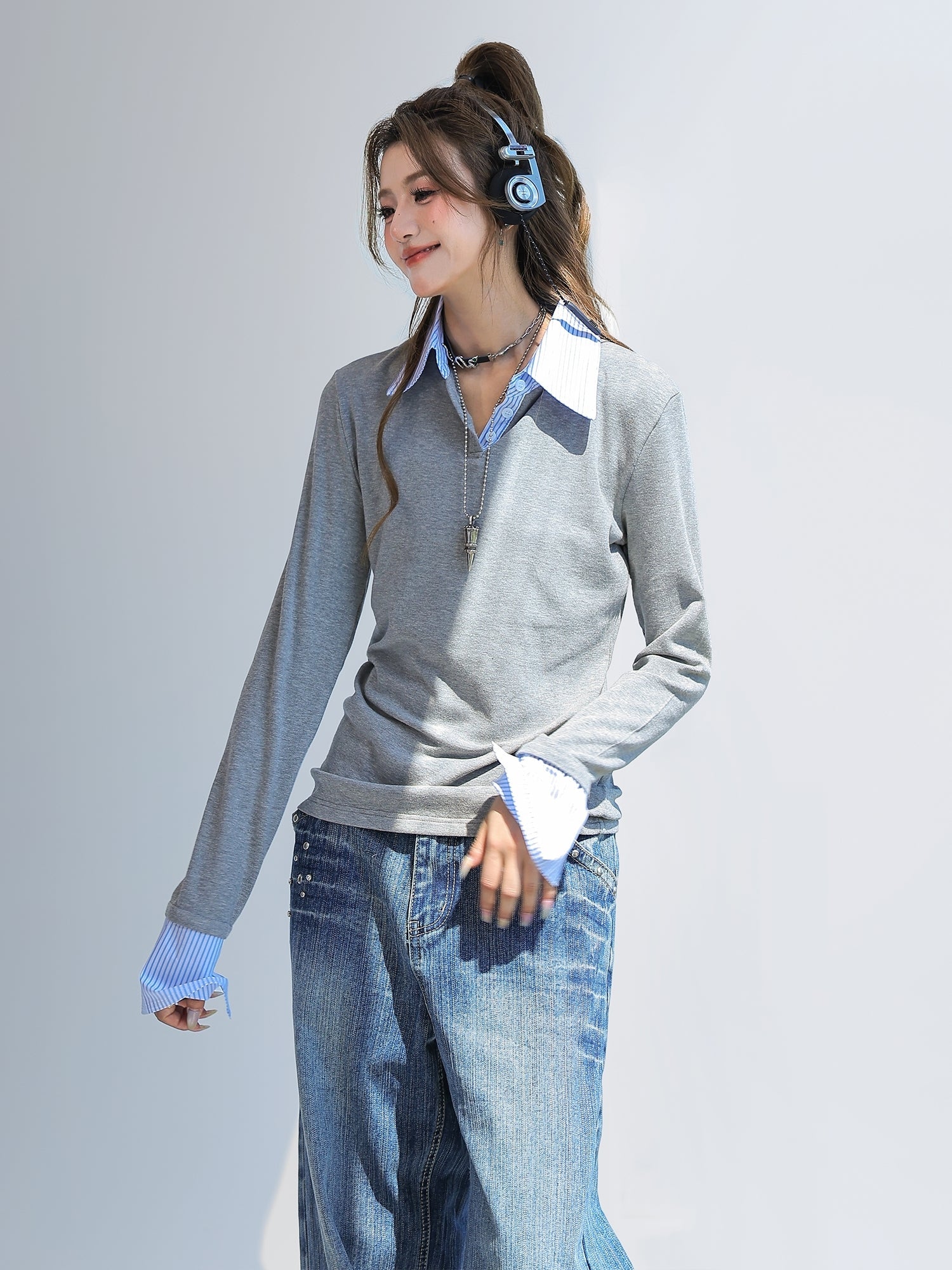 Striped Layered Look Knit Top
